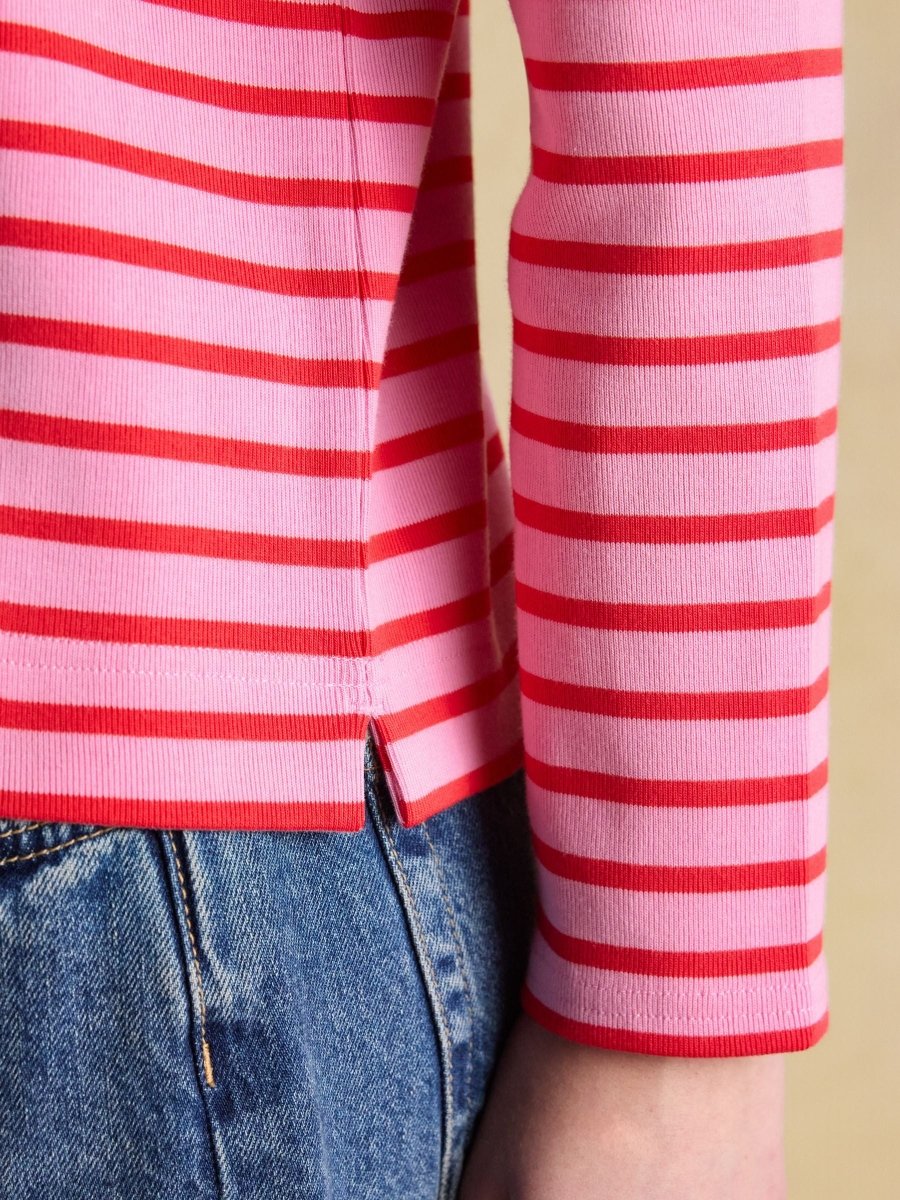 Harbour Pink & Red Striped Boat Neck Long Sleeve Breton Top - RUTHERFORD & Co