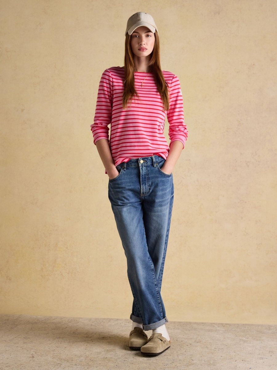 Harbour Pink & Red Striped Boat Neck Long Sleeve Breton Top - RUTHERFORD & Co