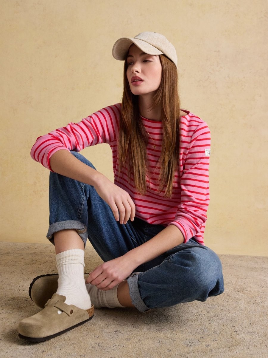Harbour Pink & Red Striped Boat Neck Long Sleeve Breton Top - RUTHERFORD & Co