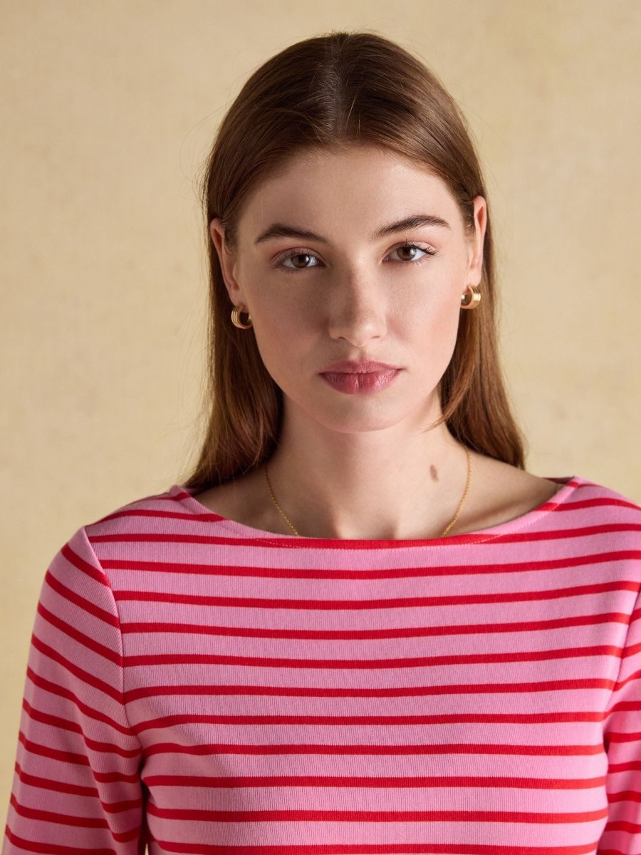 Harbour Pink & Red Striped Boat Neck Long Sleeve Breton Top - RUTHERFORD & Co