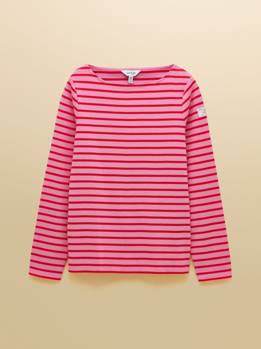 Harbour Pink & Red Striped Boat Neck Long Sleeve Breton Top - RUTHERFORD & Co