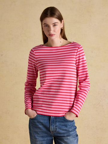 Harbour Pink & Red Striped Boat Neck Long Sleeve Breton Top - RUTHERFORD & Co