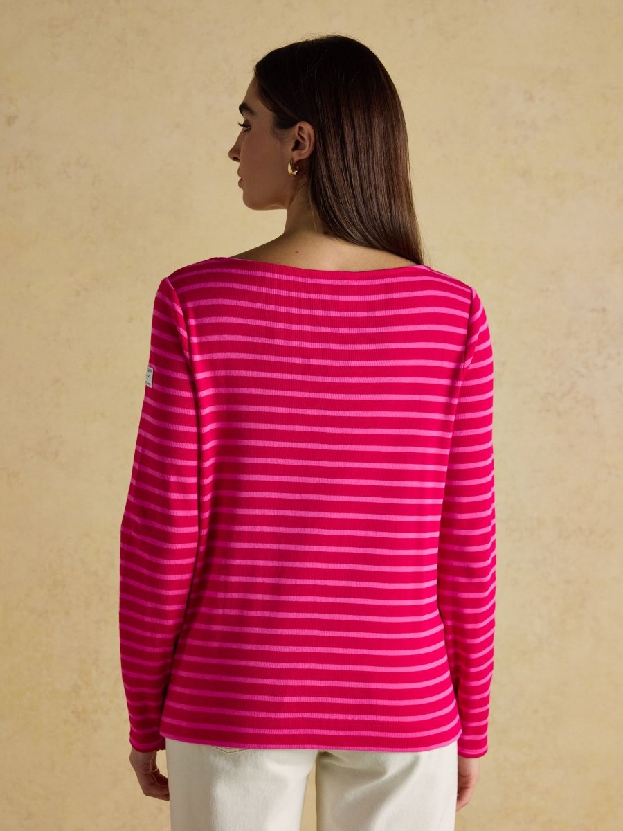 Harbour Red/Pink Boat Neck Long Sleeve Breton Stripe Top - RUTHERFORD & Co