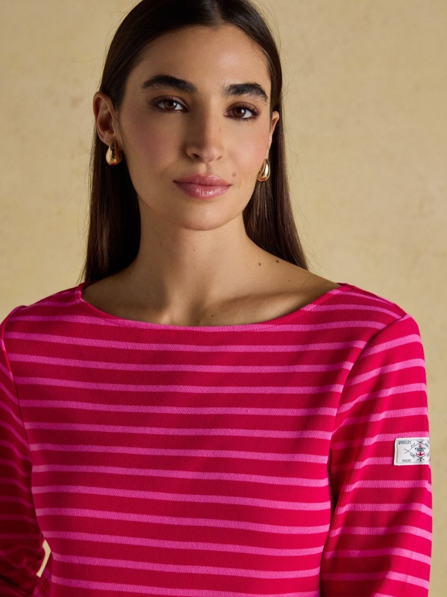 Harbour Red/Pink Boat Neck Long Sleeve Breton Stripe Top - RUTHERFORD & Co