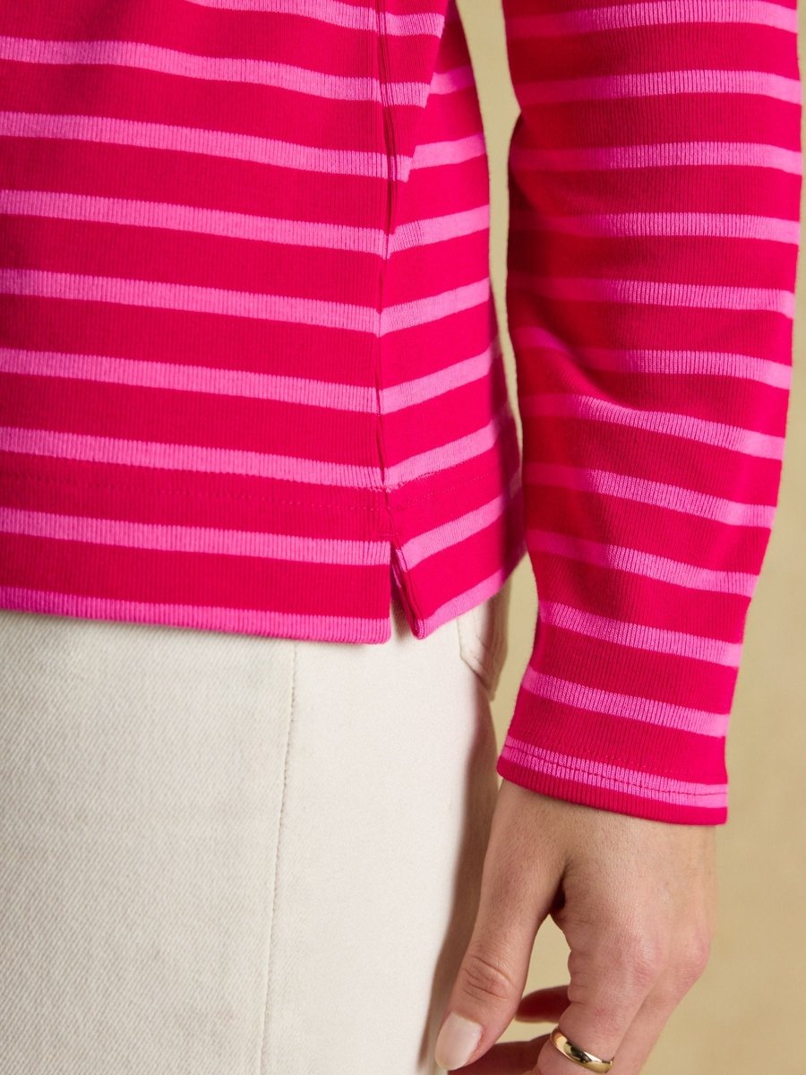 Harbour Red/Pink Boat Neck Long Sleeve Breton Stripe Top - RUTHERFORD & Co