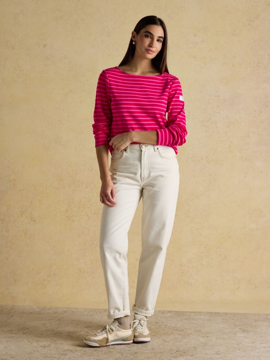 Harbour Red/Pink Boat Neck Long Sleeve Breton Stripe Top - RUTHERFORD & Co