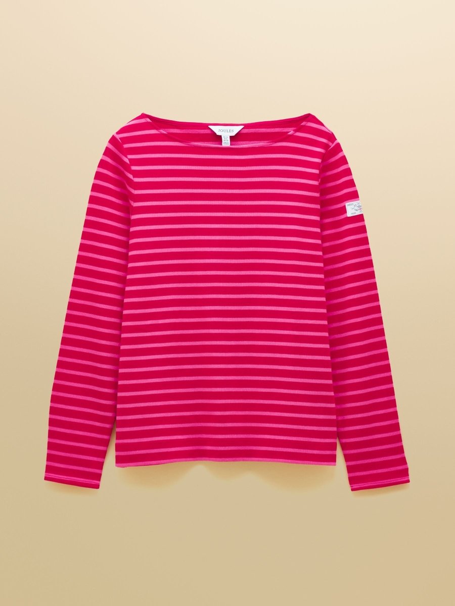 Harbour Red/Pink Boat Neck Long Sleeve Breton Stripe Top - RUTHERFORD & Co
