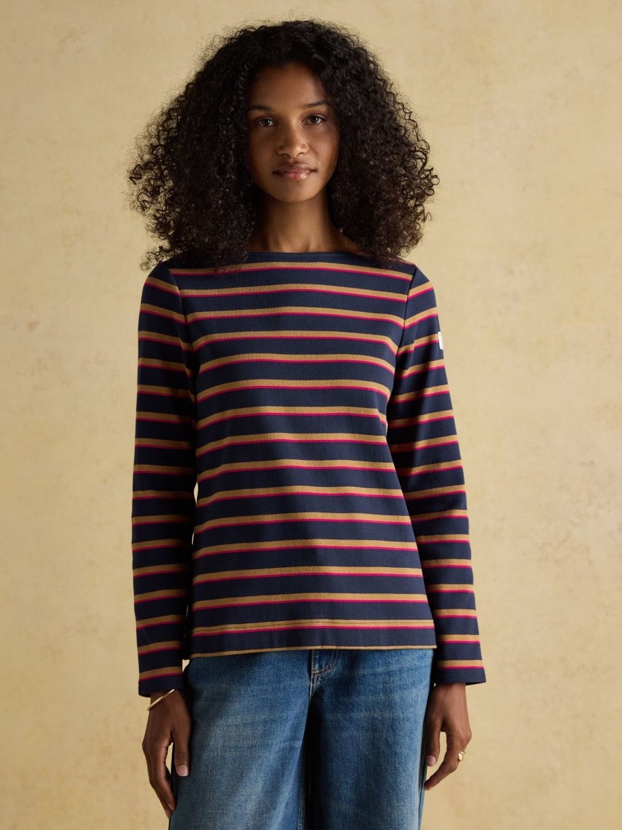 Harbour Tan/Navy Boat Neck Breton Top - RUTHERFORD & Co