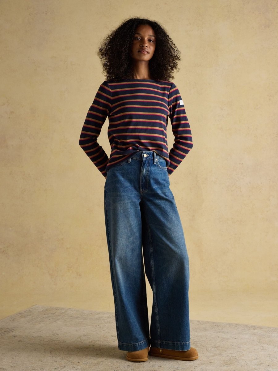 Harbour Tan/Navy Boat Neck Breton Top - RUTHERFORD & Co