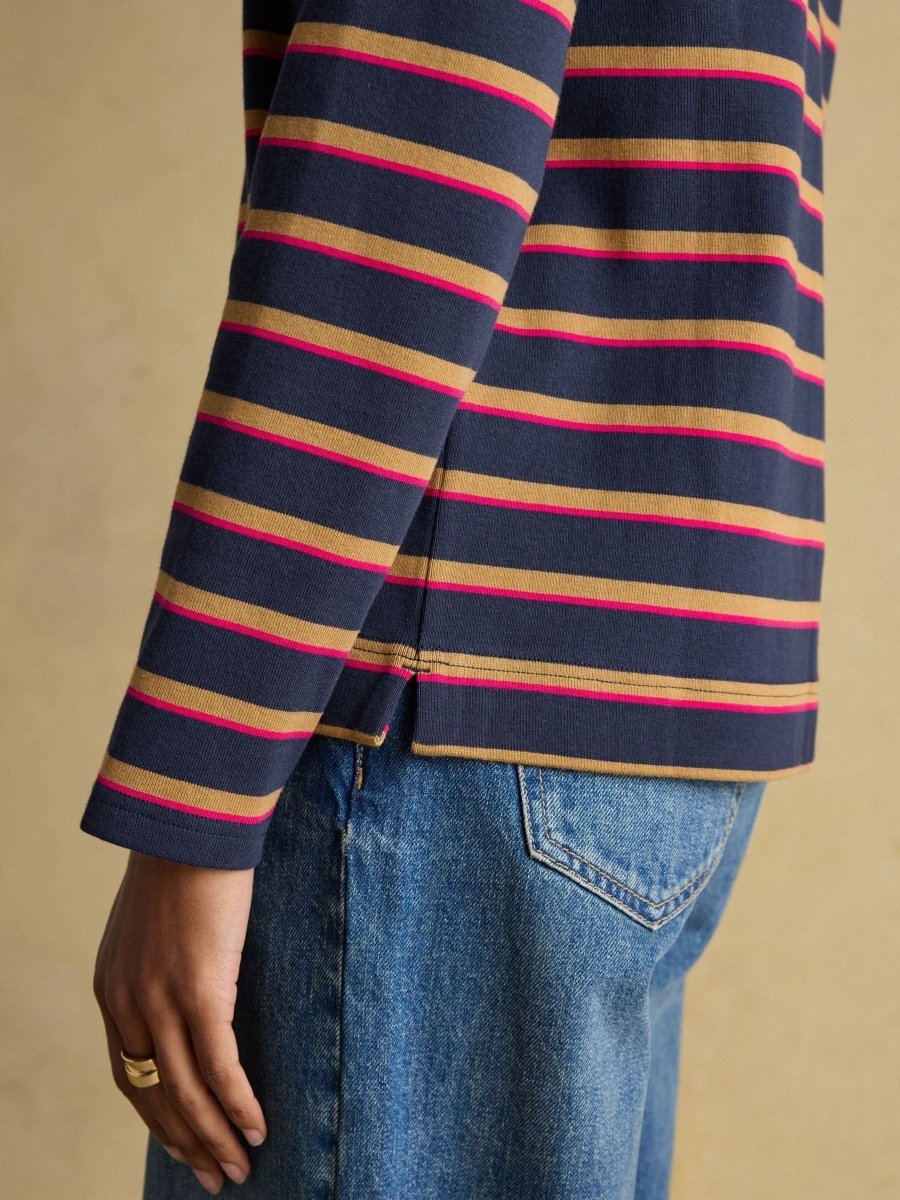 Harbour Tan/Navy Boat Neck Breton Top - RUTHERFORD & Co