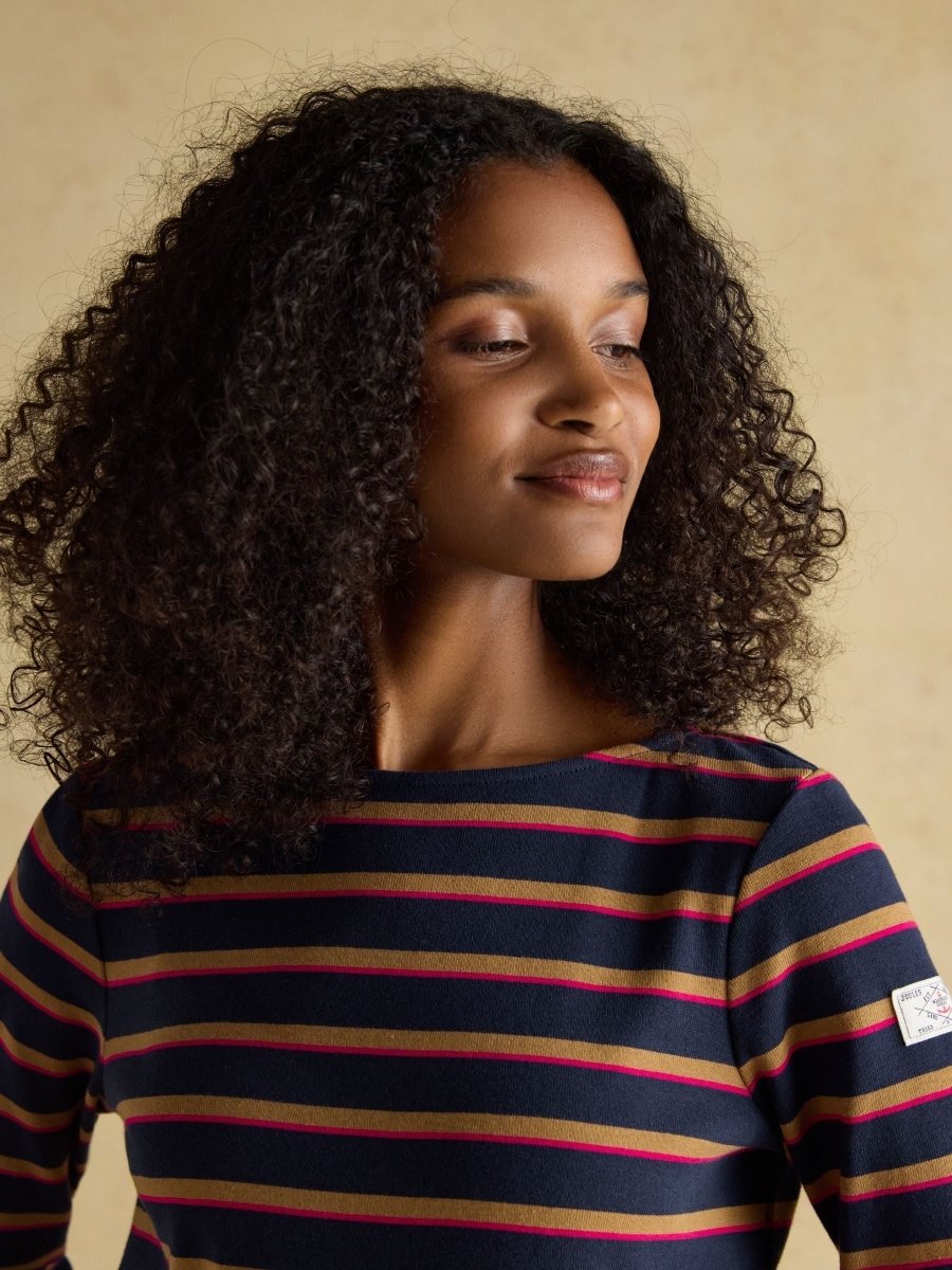 Harbour Tan/Navy Boat Neck Breton Top - RUTHERFORD & Co