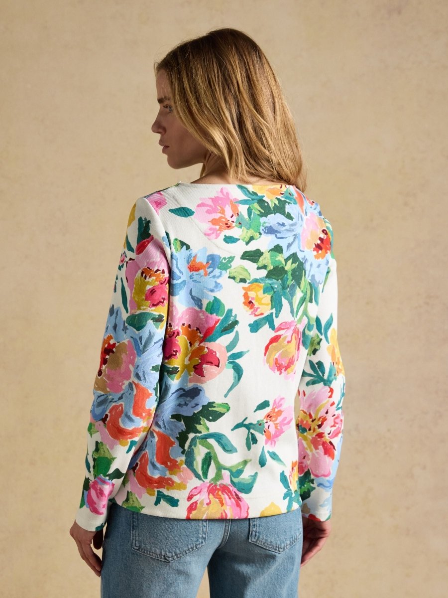 Harbour White Artist Floral Printed Boat Neck Breton Top - RUTHERFORD & Co