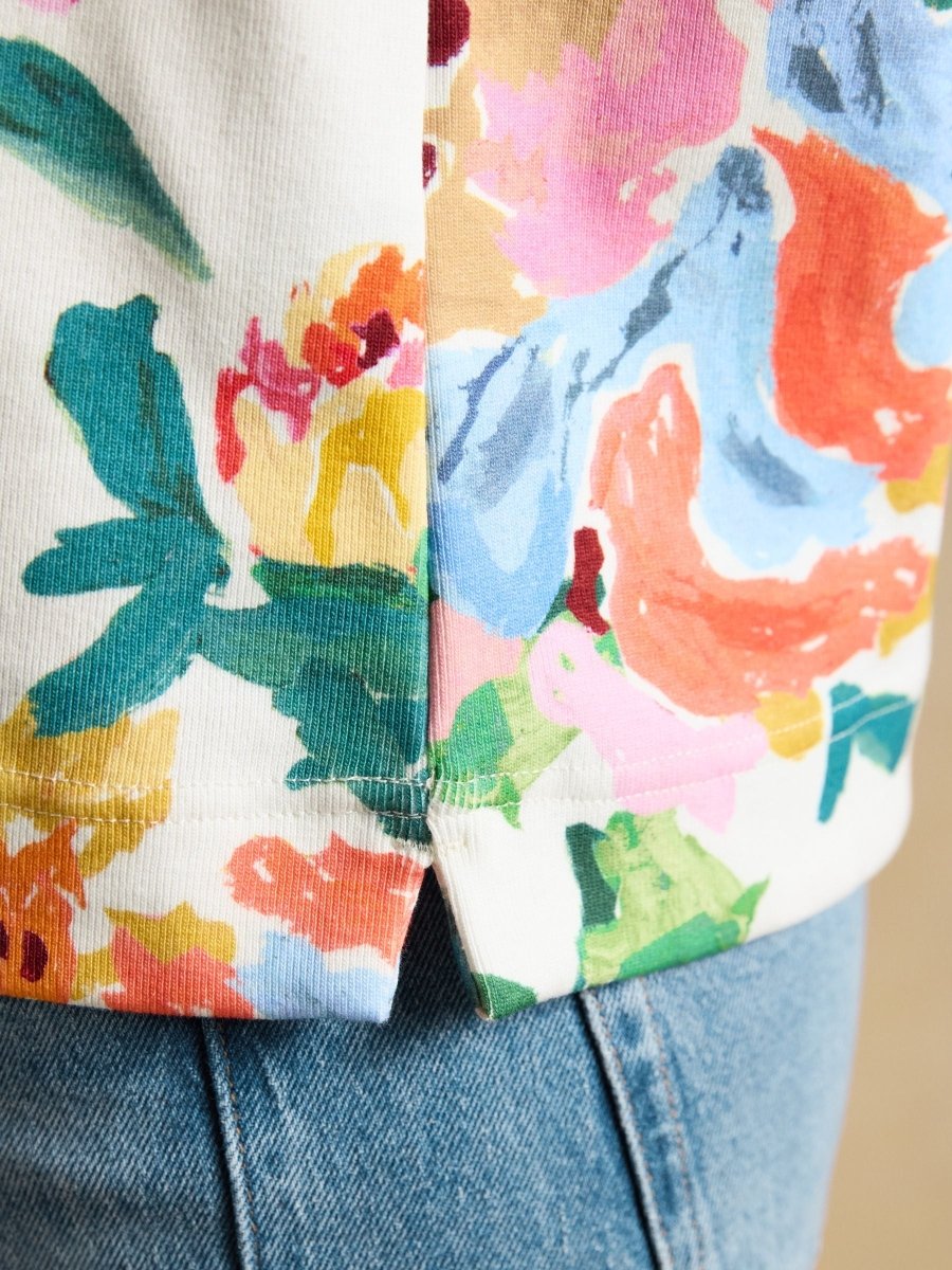 Harbour White Artist Floral Printed Boat Neck Breton Top - RUTHERFORD & Co