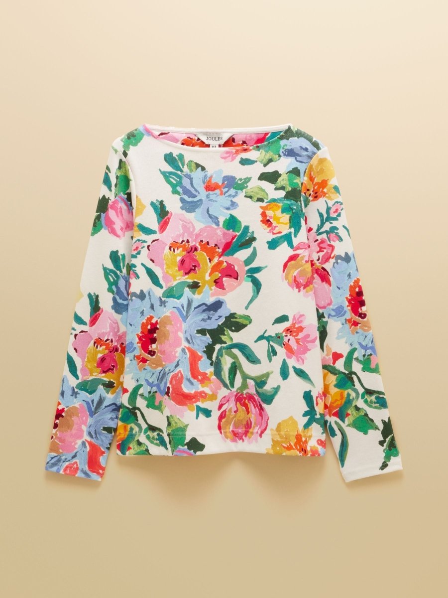 Harbour White Artist Floral Printed Boat Neck Breton Top - RUTHERFORD & Co