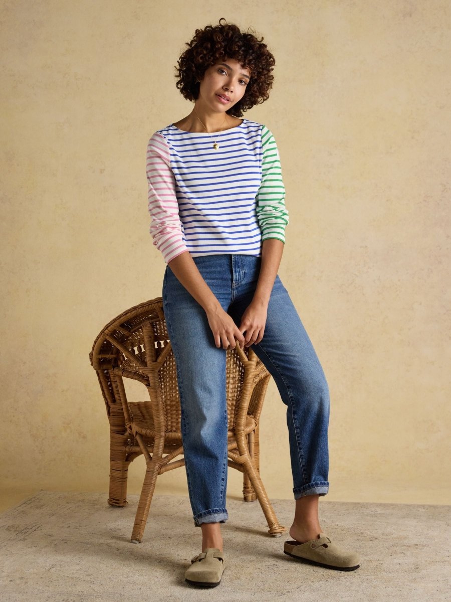 Harbour White Multi Striped Boat Neck Long Sleeve Breton Top - RUTHERFORD & Co