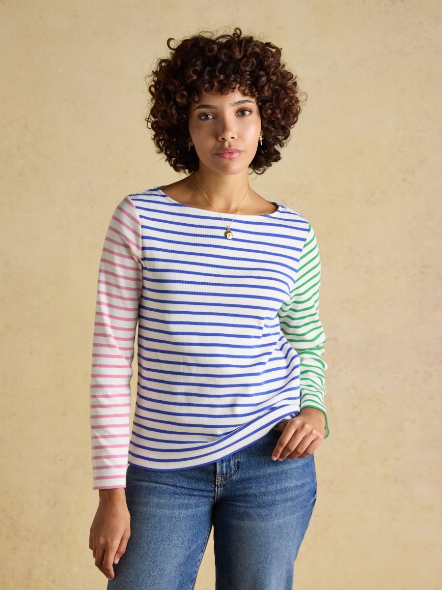 Harbour White Multi Striped Boat Neck Long Sleeve Breton Top - RUTHERFORD & Co