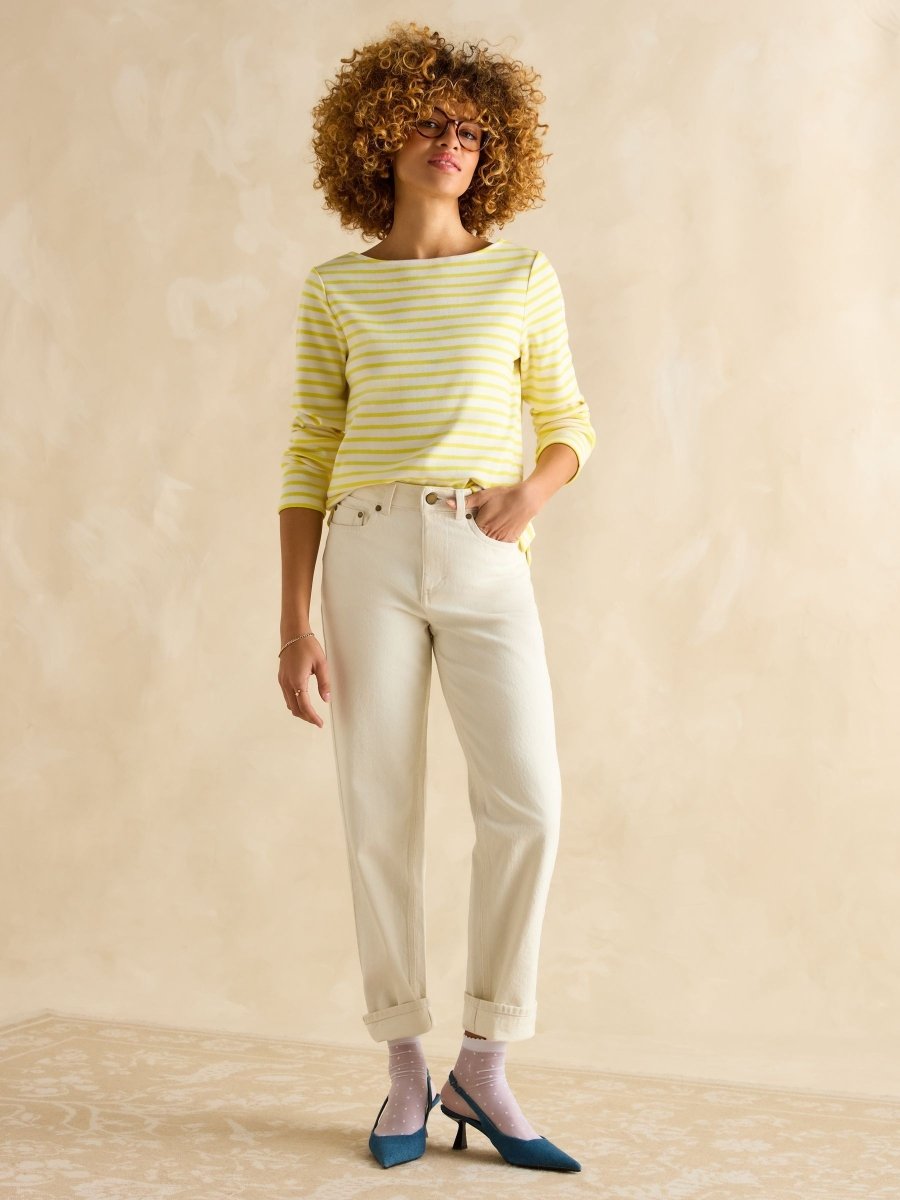 Harbour Yellow/White Boat Neck Breton Top - RUTHERFORD & Co