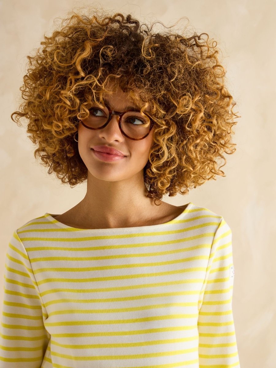 Harbour Yellow/White Boat Neck Breton Top - RUTHERFORD & Co