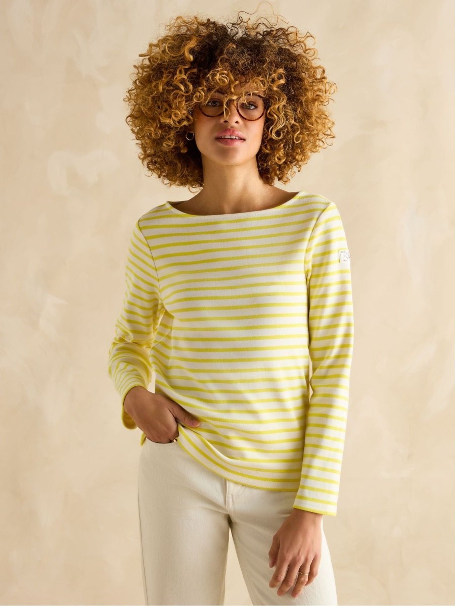 Harbour Yellow/White Boat Neck Breton Top - RUTHERFORD & Co