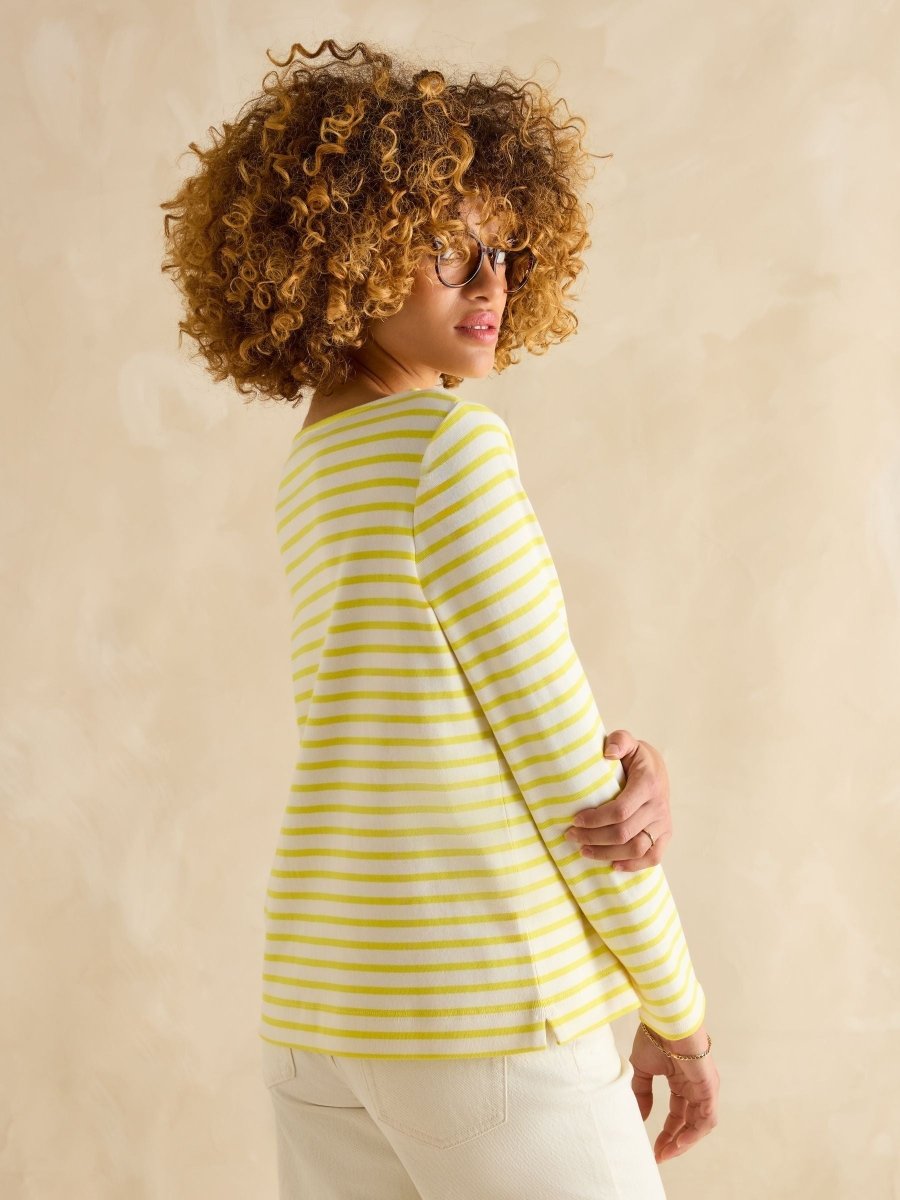 Harbour Yellow/White Boat Neck Breton Top - RUTHERFORD & Co