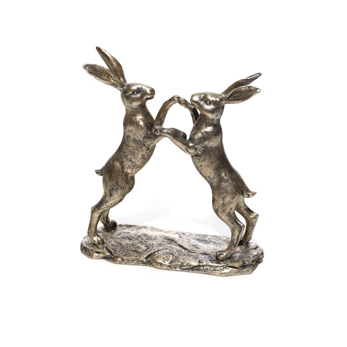 Hares Boxing Bronze Colour Resin Ornament - RUTHERFORD & Co