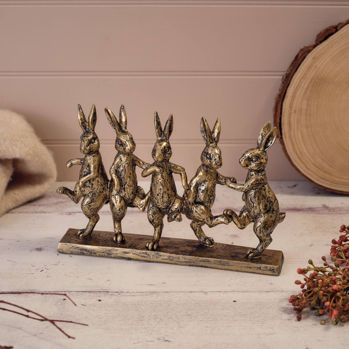 Hares Dancing Bronze Colour Resin Ornament - RUTHERFORD & Co