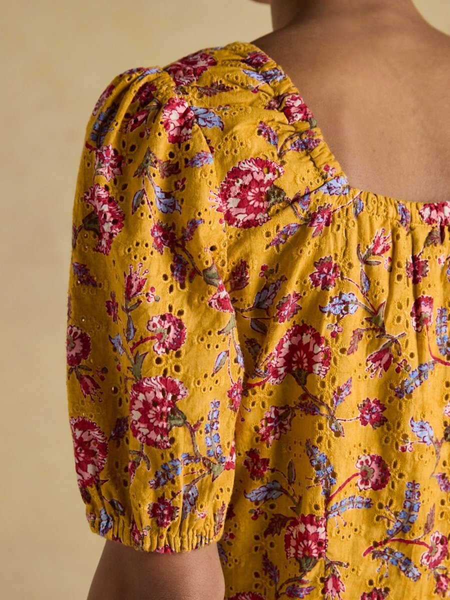 Harlow Yellow Floral Broderie Dress - RUTHERFORD & Co