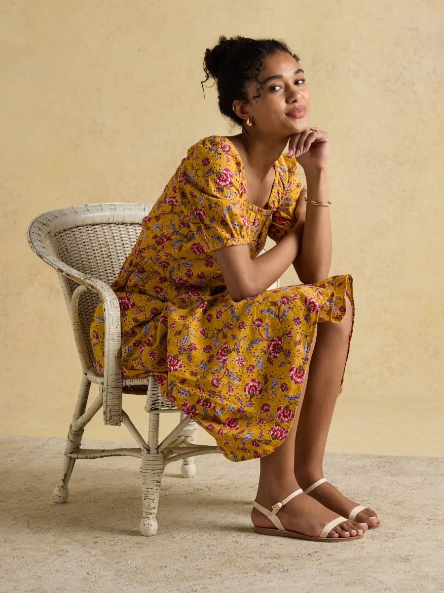 Harlow Yellow Floral Broderie Dress - RUTHERFORD & Co