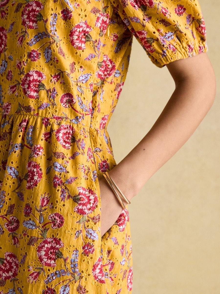 Harlow Yellow Floral Broderie Dress - RUTHERFORD & Co