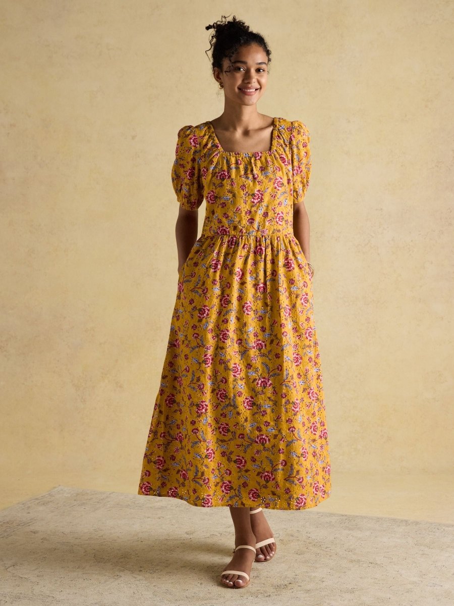 Harlow Yellow Floral Broderie Dress - RUTHERFORD & Co