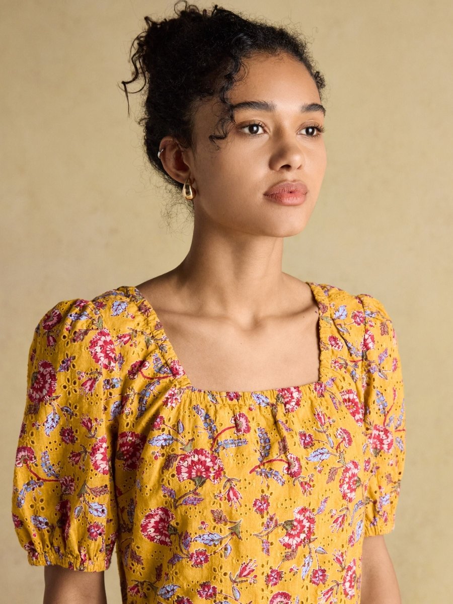 Harlow Yellow Floral Broderie Dress - RUTHERFORD & Co