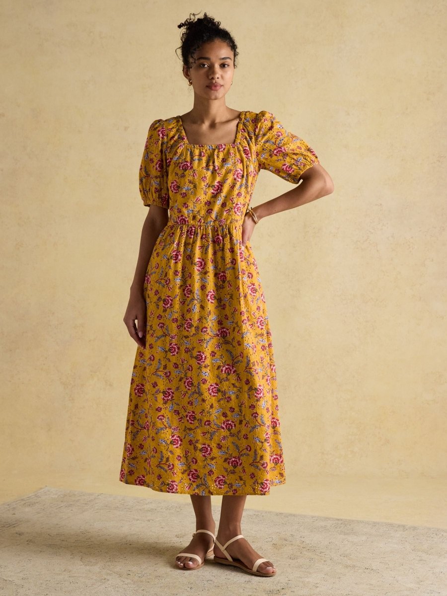 Harlow Yellow Floral Broderie Dress - RUTHERFORD & Co