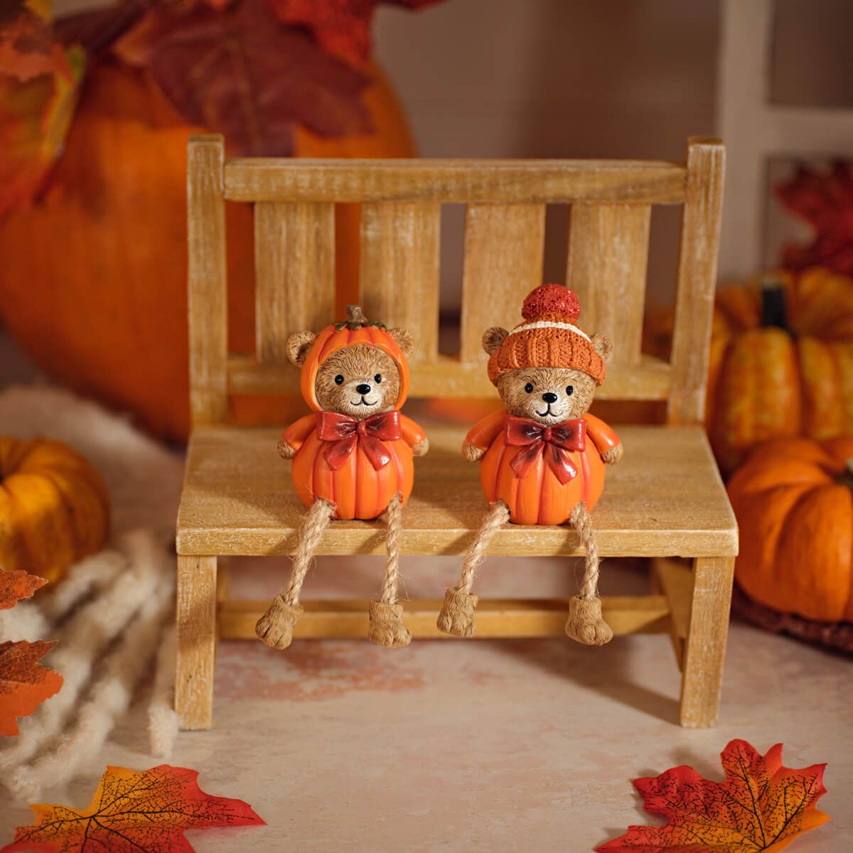 Harvest Home Resin Pumpkin Bear Shelf Sitter Ornament - RUTHERFORD & Co