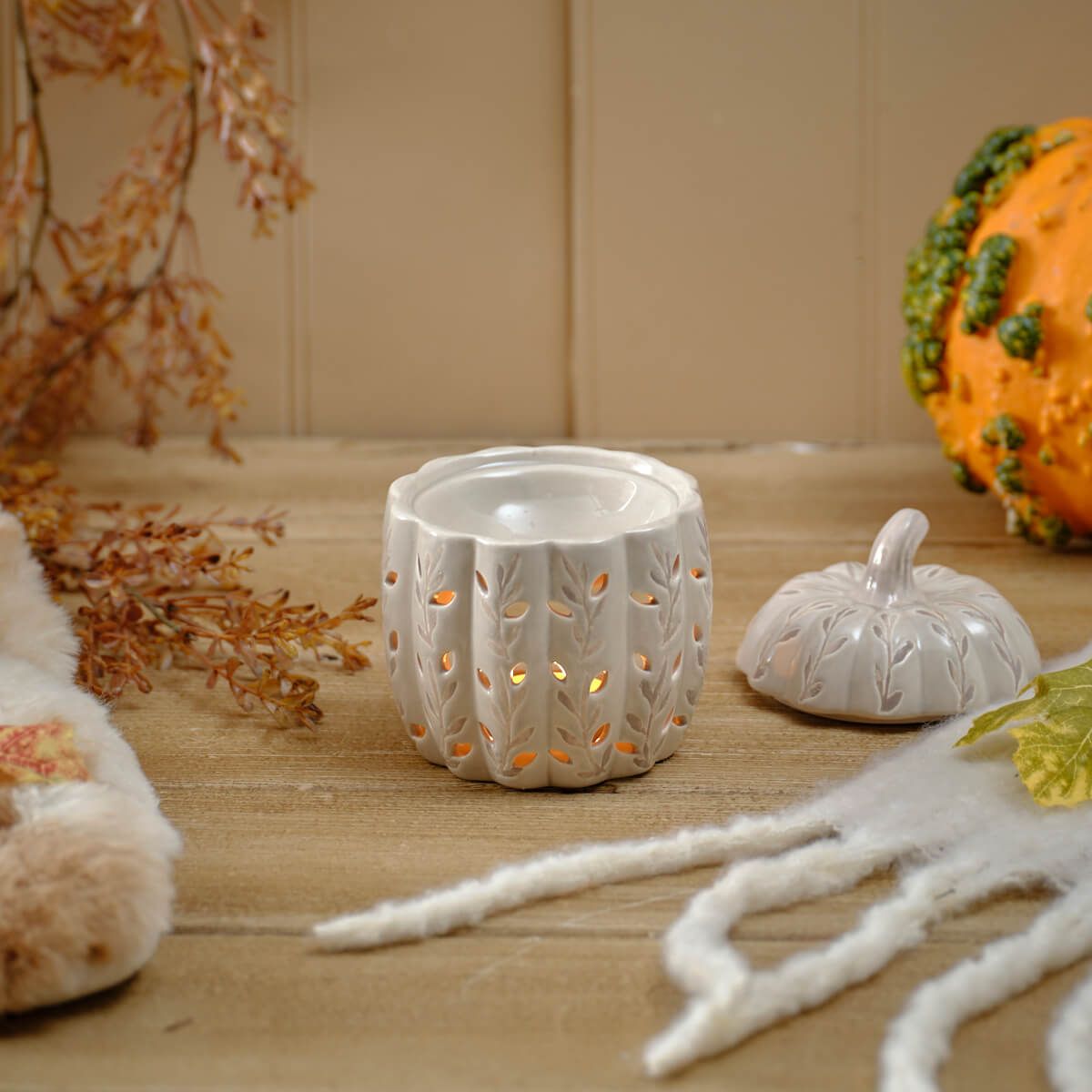 Harvest Pumpkin Ceramic Wax Melt Burner with Lid - RUTHERFORD & Co