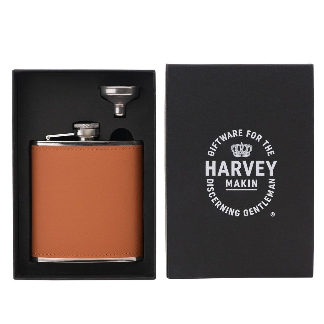 Harvey Makin Hip Flask With Funnel Brown 6oz - RUTHERFORD & Co