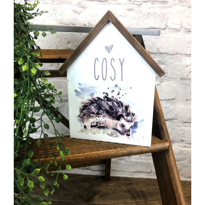 HEDGEHOG HOUSE BLOCK WHITE WOOD WATERCOLOUR BACKGROUND - RUTHERFORD & Co