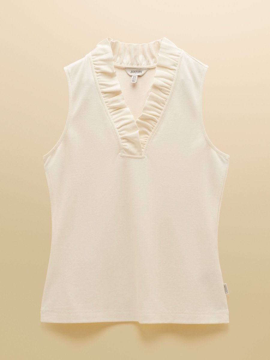 Heidi Cream Sleeveless Frill Neck Jersey Top - RUTHERFORD & Co