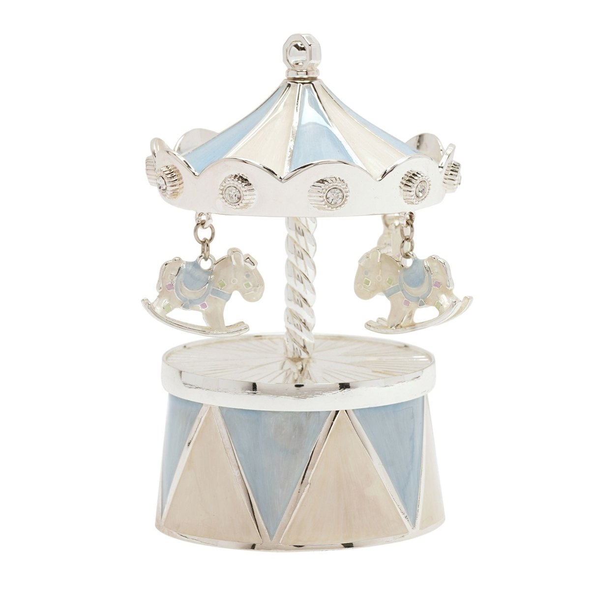 Hello Baby Silverplated Carousel Music Box Blue - RUTHERFORD & Co