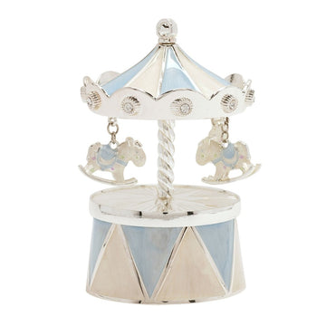 Hello Baby Silverplated Carousel Music Box Blue - RUTHERFORD & Co