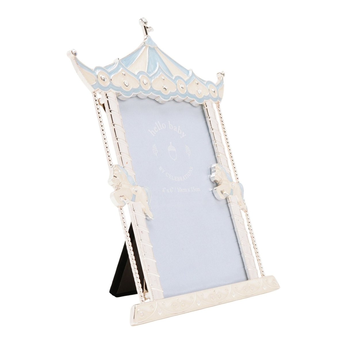 Hello Baby Silverplated Carousel Photo Frame Blue 6x4" - RUTHERFORD & Co