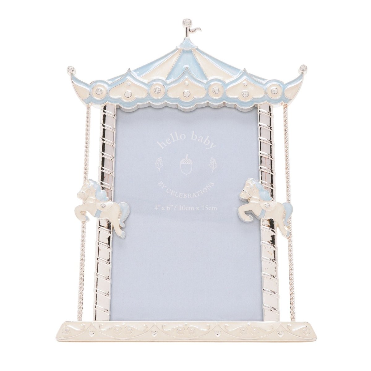 Hello Baby Silverplated Carousel Photo Frame Blue 6x4" - RUTHERFORD & Co