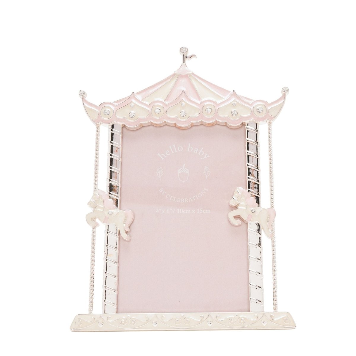 Hello Baby Silverplated Carousel Photo Frame Pink 6x4" - RUTHERFORD & Co
