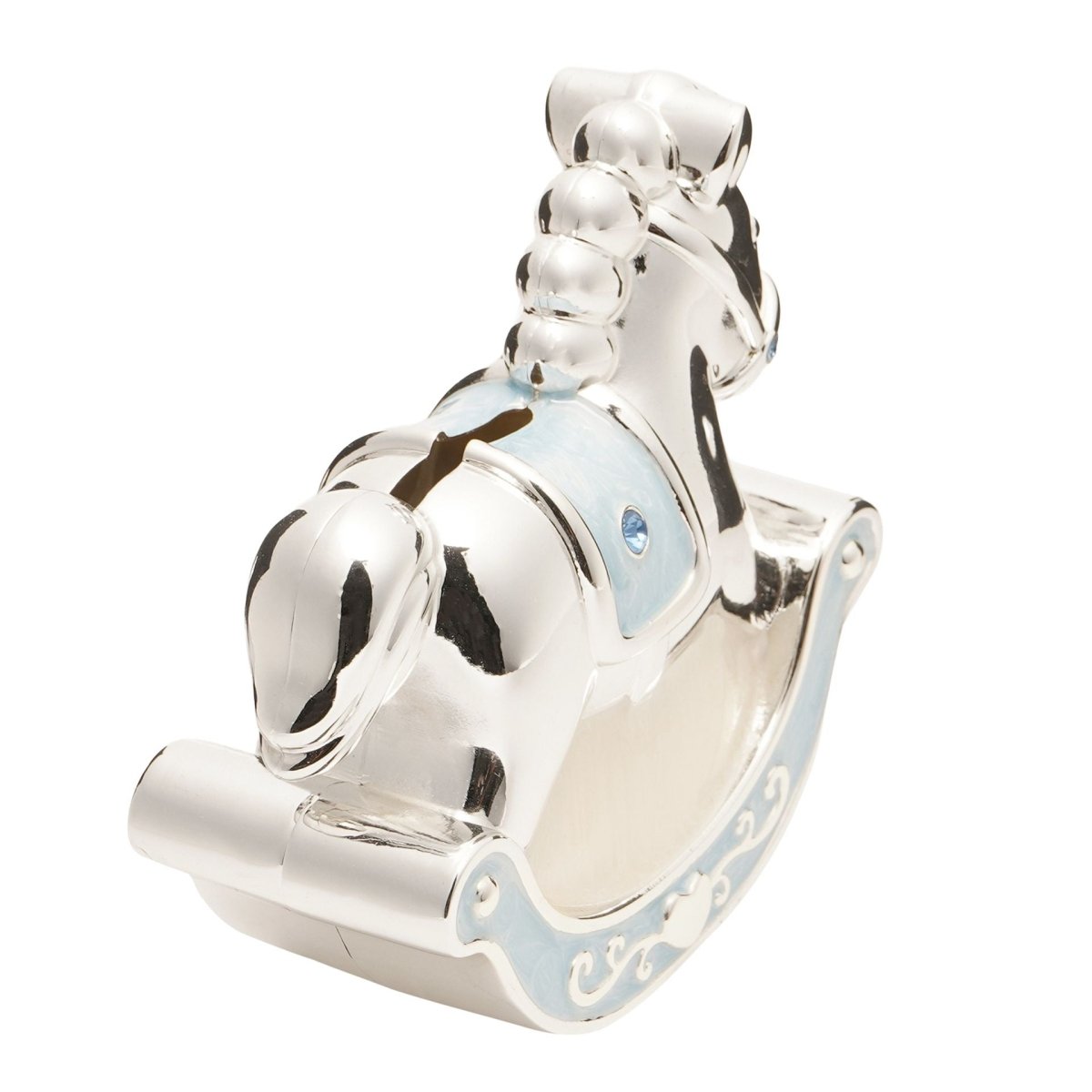 Hello Baby Silverplated Rocking Horse Money Box Blue - RUTHERFORD & Co