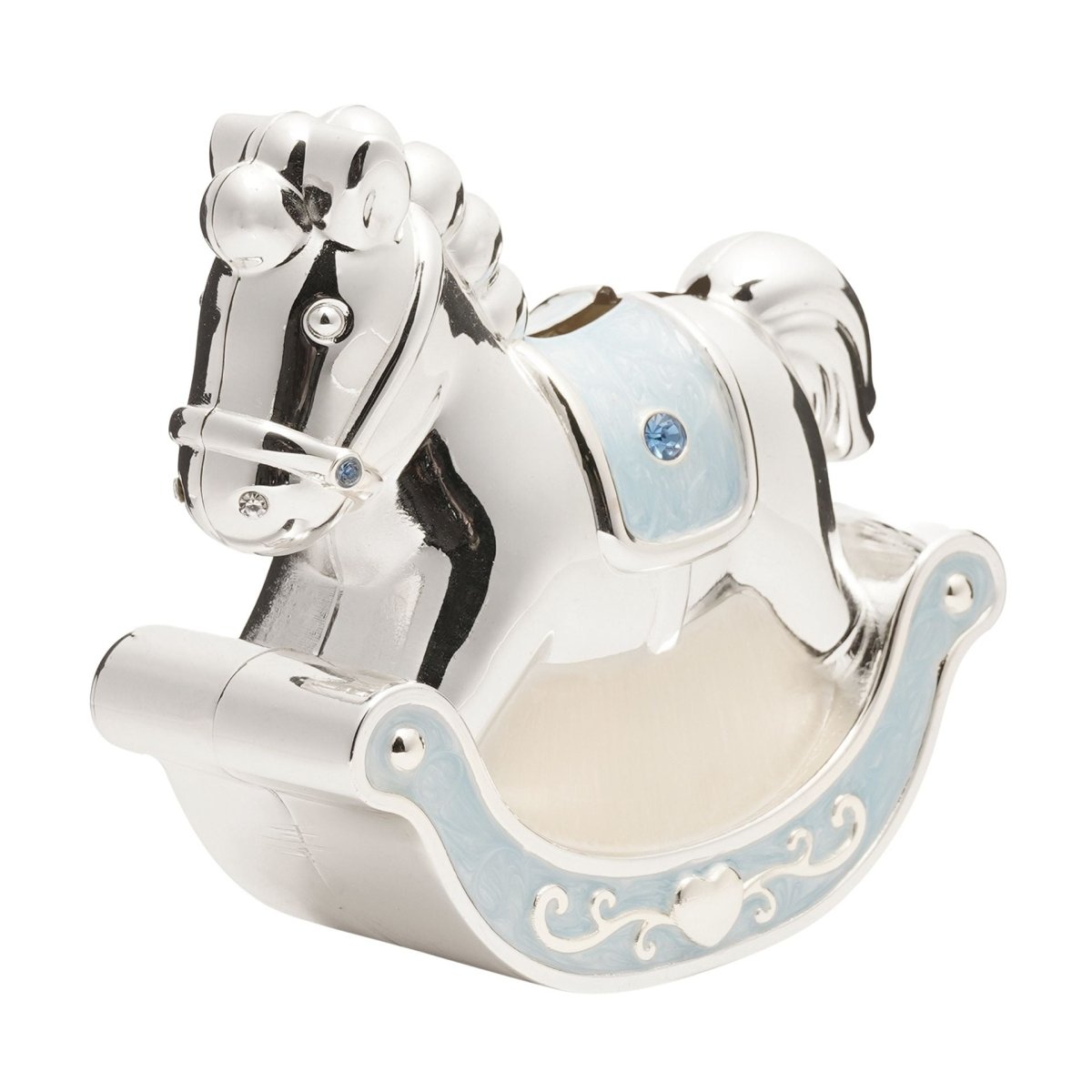 Hello Baby Silverplated Rocking Horse Money Box Blue - RUTHERFORD & Co