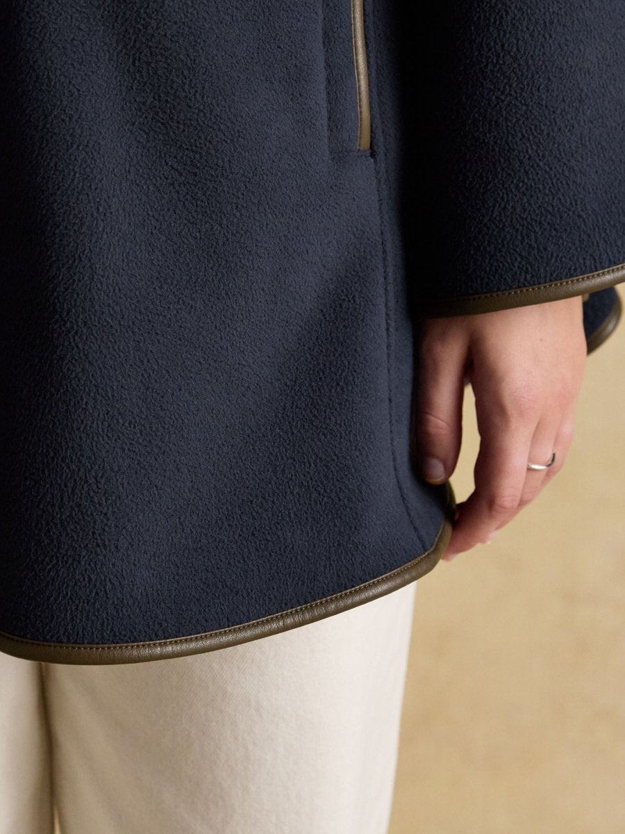 Heritage Navy Fleece Longline Cape - RUTHERFORD & Co