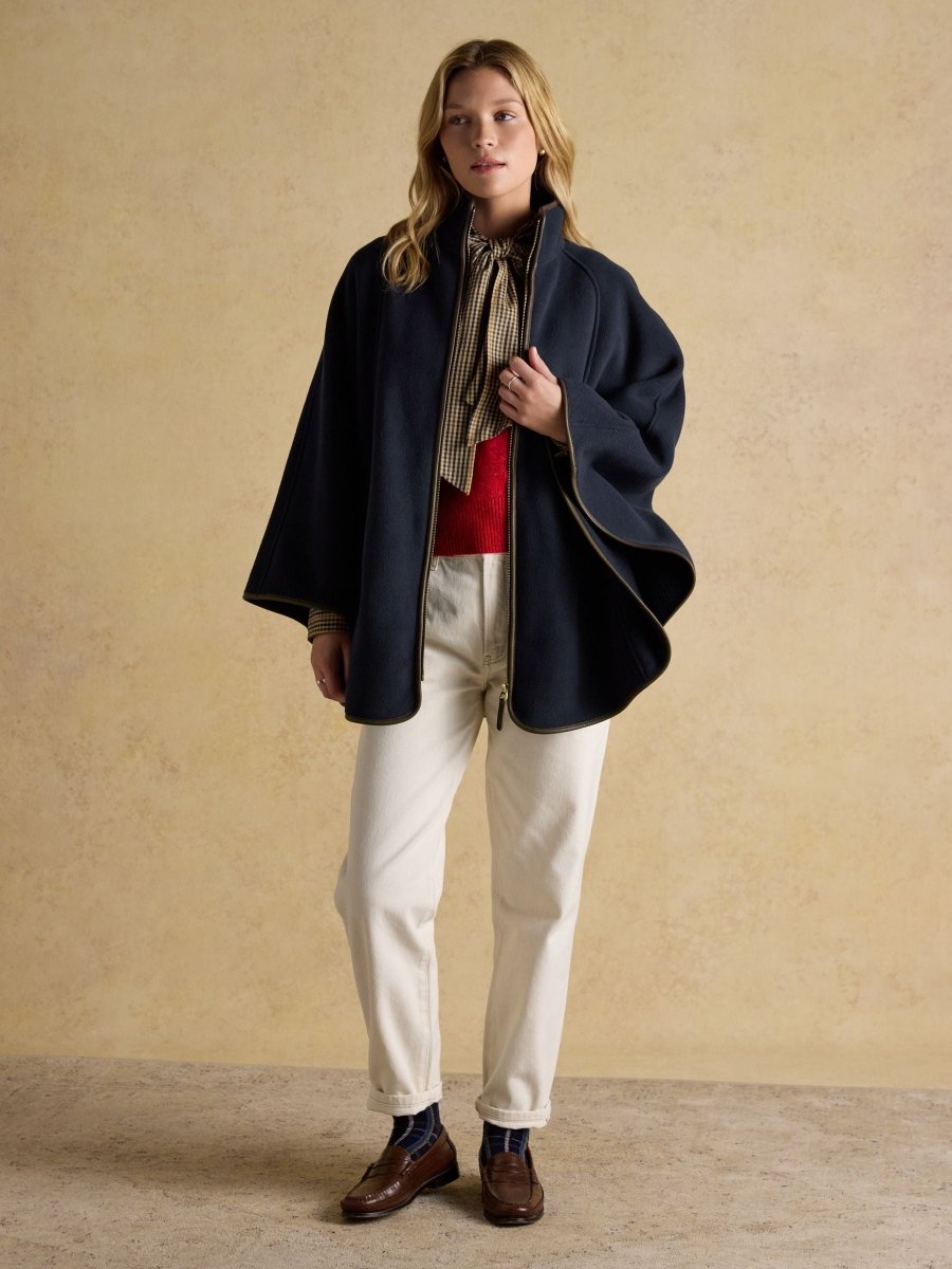 Heritage Navy Fleece Longline Cape - RUTHERFORD & Co