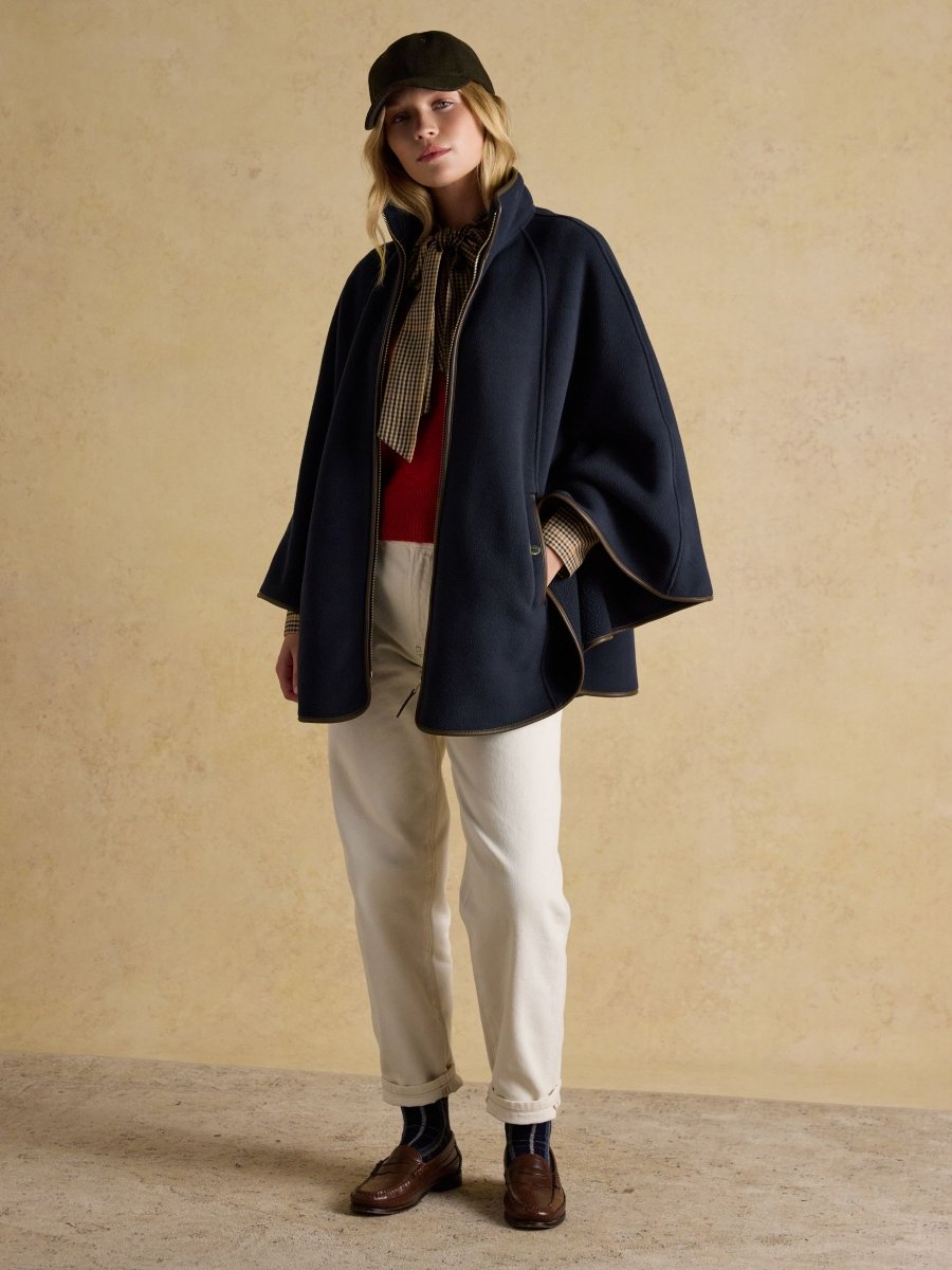 Heritage Navy Fleece Longline Cape - RUTHERFORD & Co