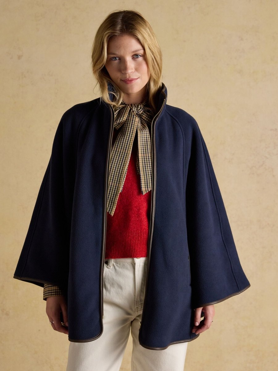 Heritage Navy Fleece Longline Cape - RUTHERFORD & Co