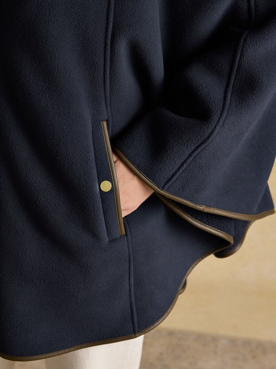 Heritage Navy Fleece Longline Cape - RUTHERFORD & Co