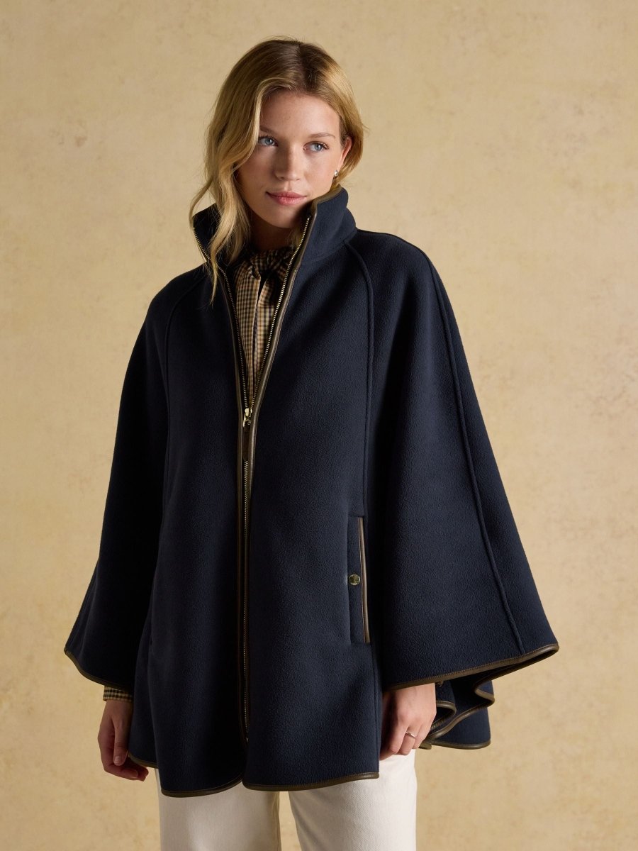 Heritage Navy Fleece Longline Cape - RUTHERFORD & Co